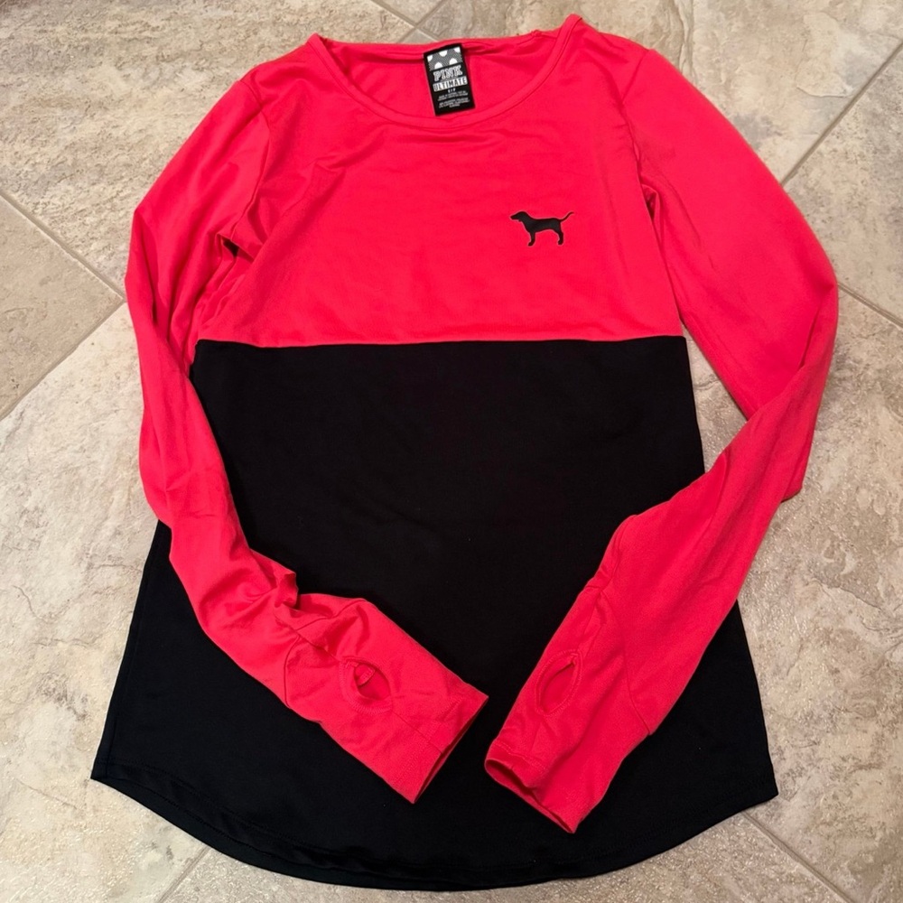 PINK Victoria's Secret Pink and Black Long Sleeve Tee